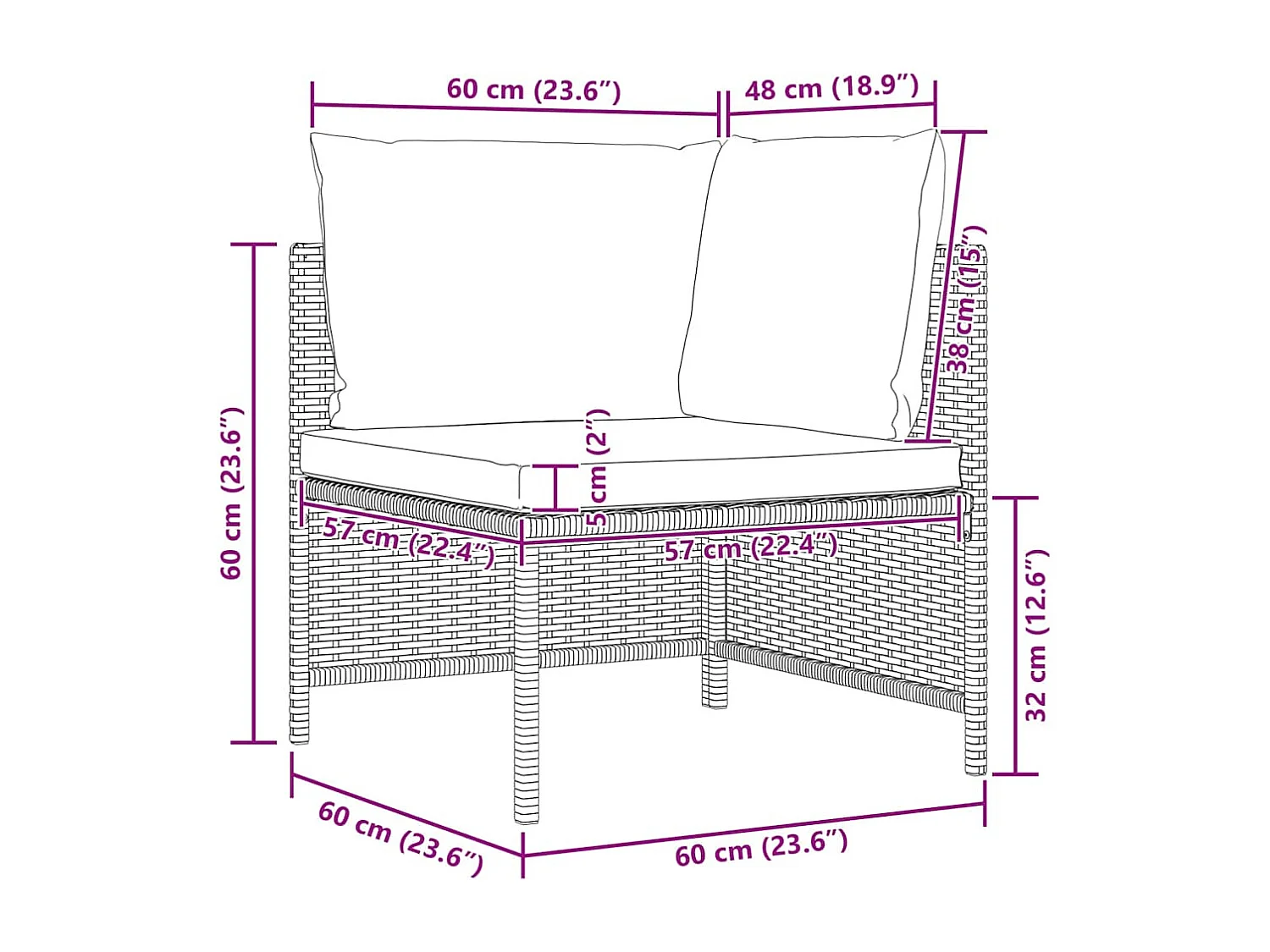 Canapé de jardin à 4 places avec coussins Gris Résine tressée