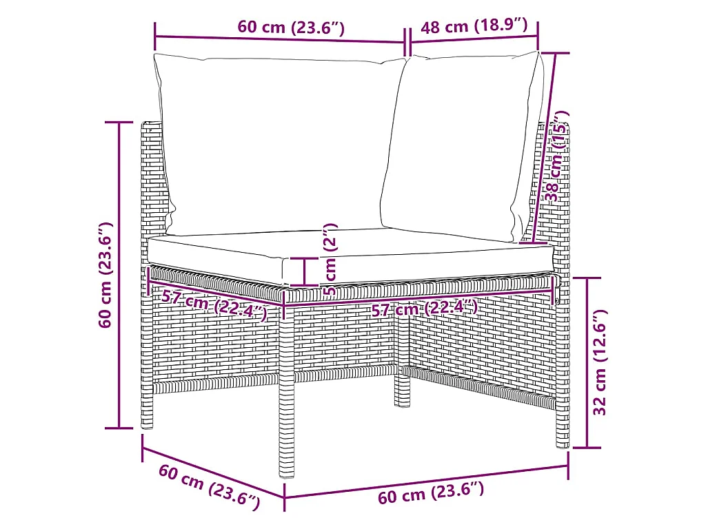 Canapé de jardin à 4 places avec coussins Gris Résine tressée