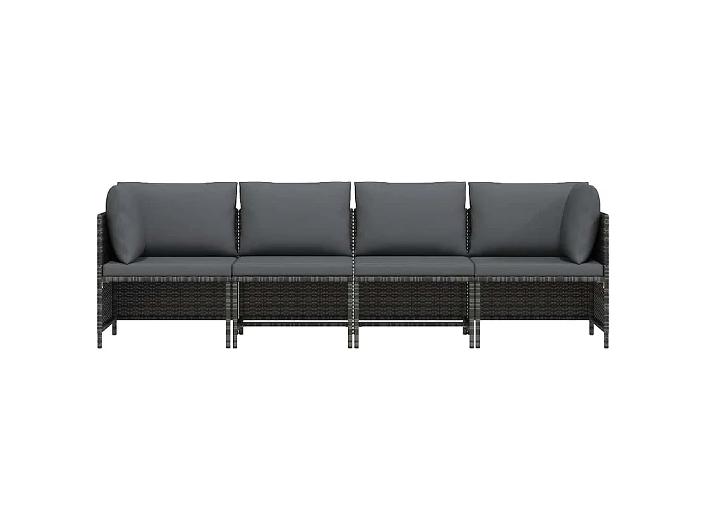 Canapé de jardin à 4 places avec coussins Gris Résine tressée