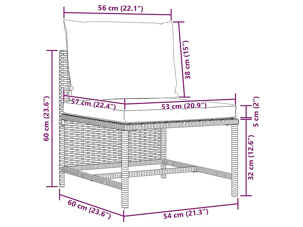 Canapé de jardin à 4 places avec coussins Gris Résine tressée