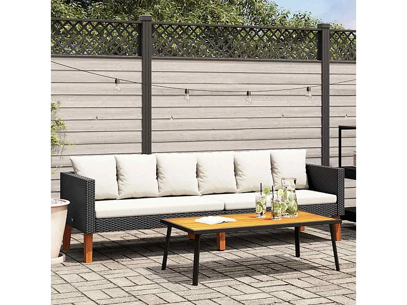 3-Sitzer-Gartensofa mit Auflagen Poly Rattan Schwarz