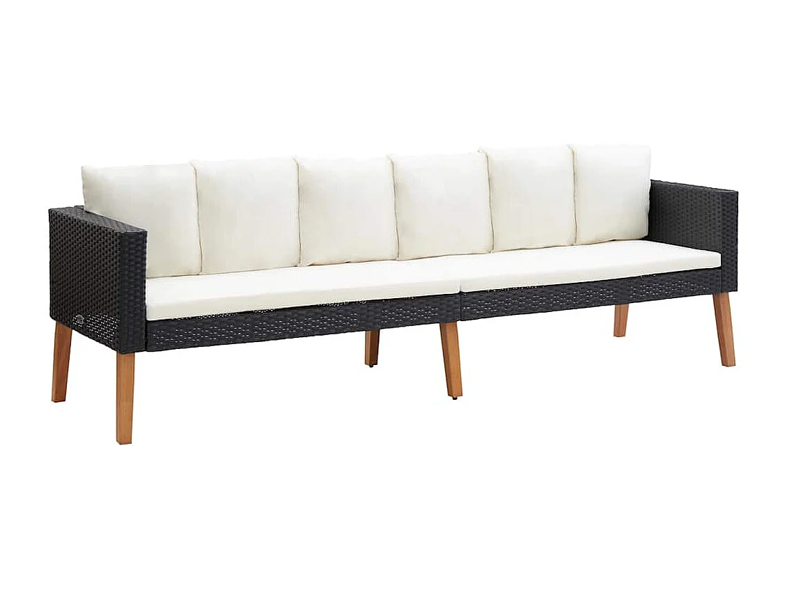 3-Sitzer-Gartensofa mit Auflagen Poly Rattan Schwarz