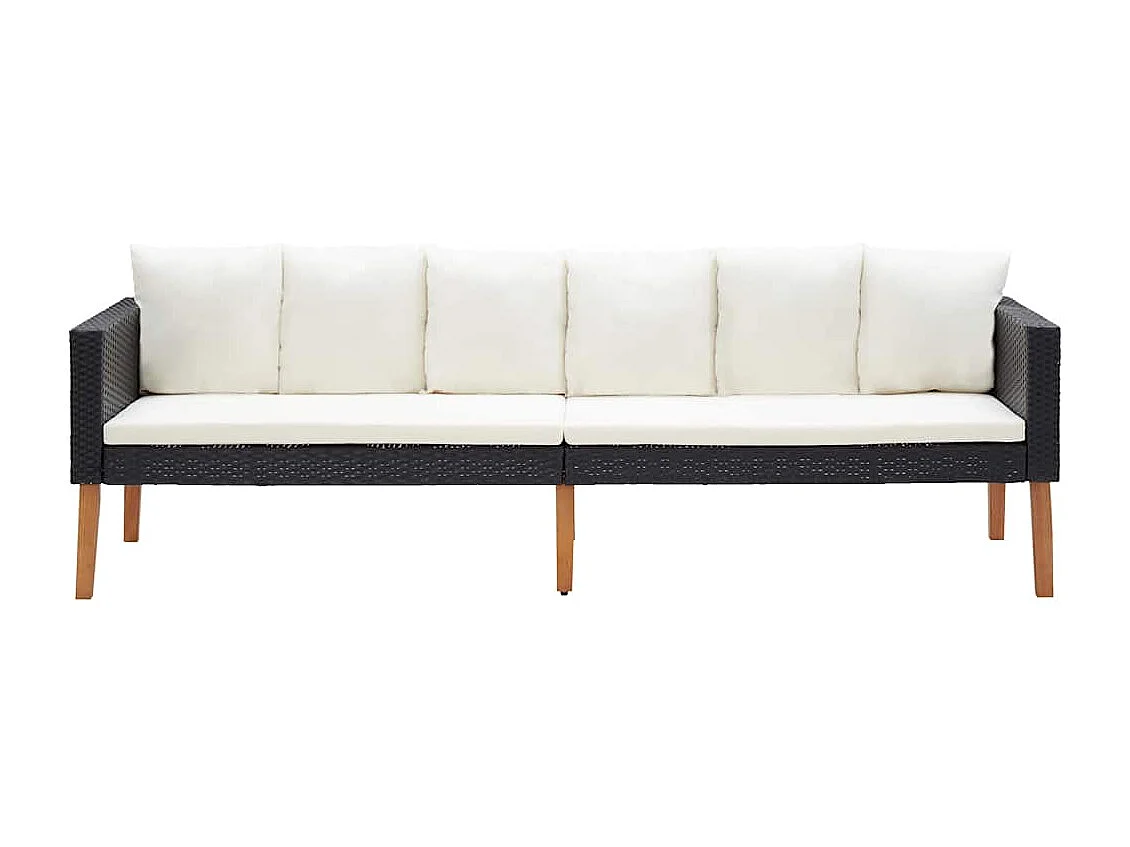 3-Sitzer-Gartensofa mit Auflagen Poly Rattan Schwarz
