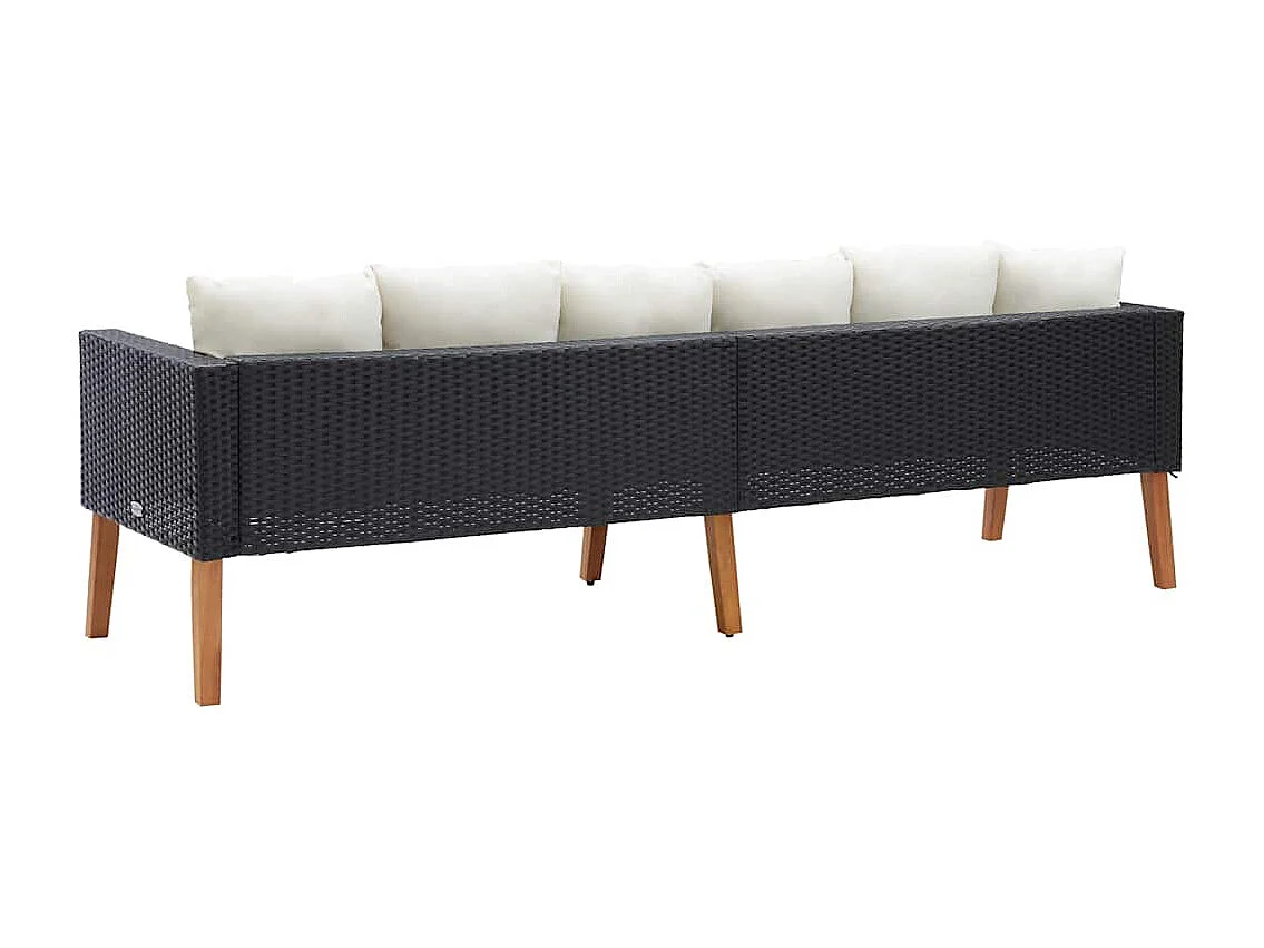 3-Sitzer-Gartensofa mit Auflagen Poly Rattan Schwarz