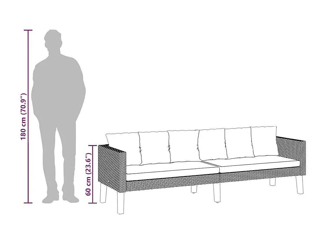 3-Sitzer-Gartensofa mit Auflagen Poly Rattan Schwarz