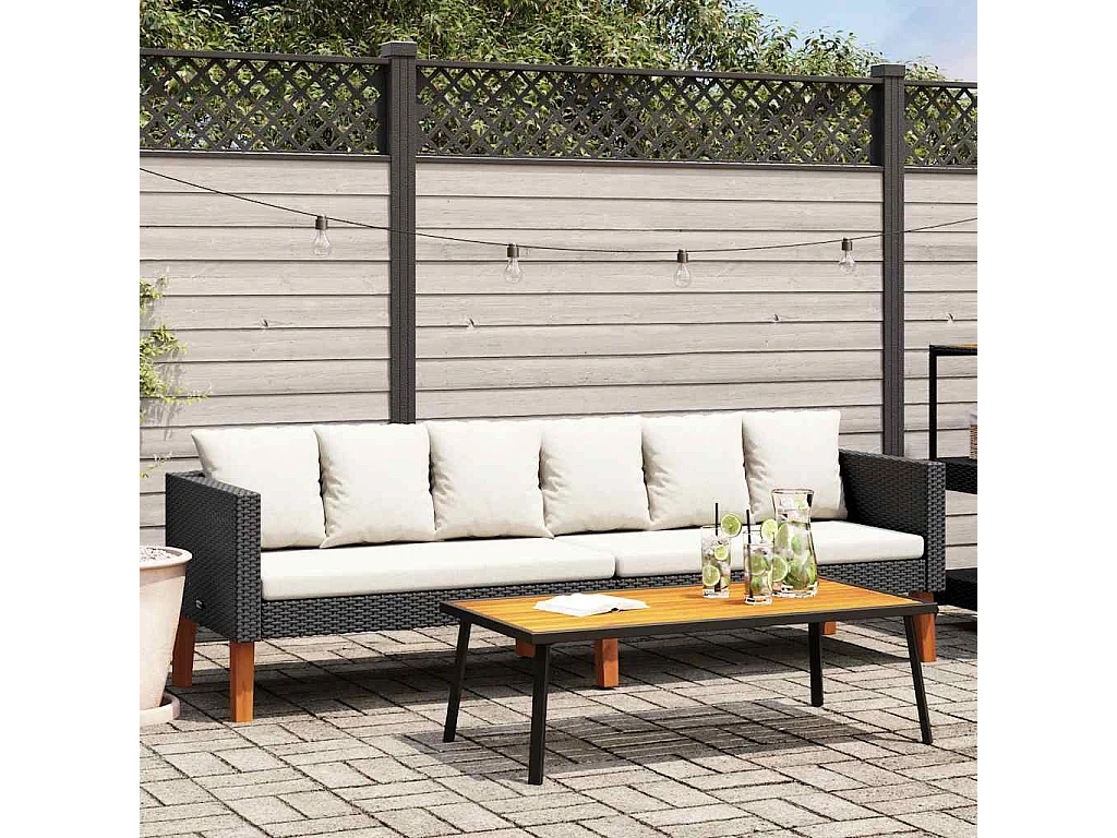 Divano da Giardino a 3 Posti con Cuscini in Polyrattan Nero