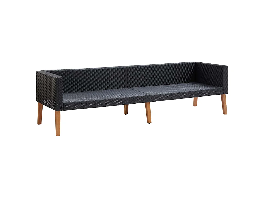 Divano da Giardino a 3 Posti con Cuscini in Polyrattan Nero