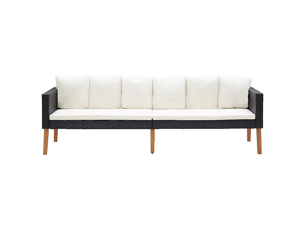 Divano da Giardino a 3 Posti con Cuscini in Polyrattan Nero