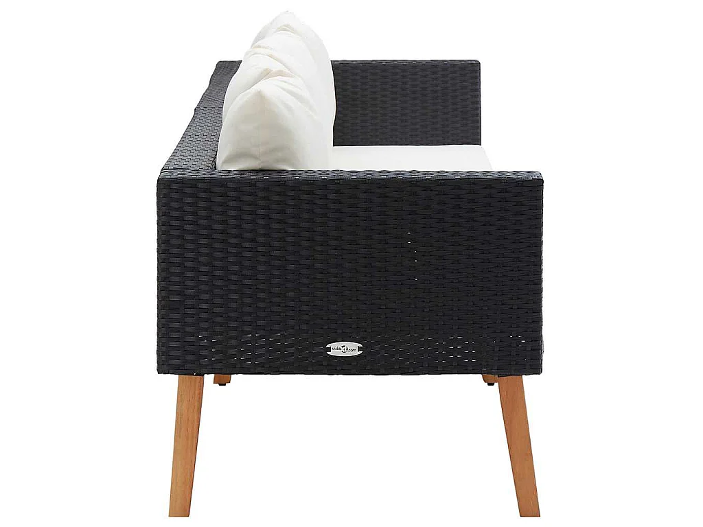 Divano da Giardino a 3 Posti con Cuscini in Polyrattan Nero