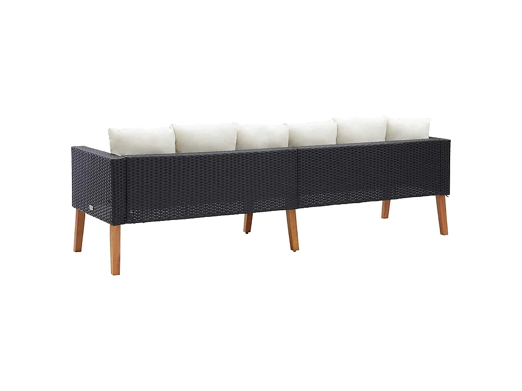 Divano da Giardino a 3 Posti con Cuscini in Polyrattan Nero