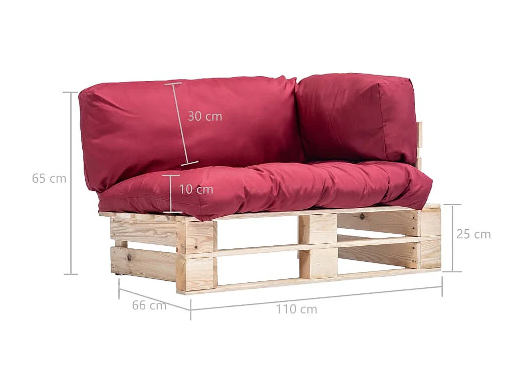 Canapé de jardin palette avec coussins rouge Pinède