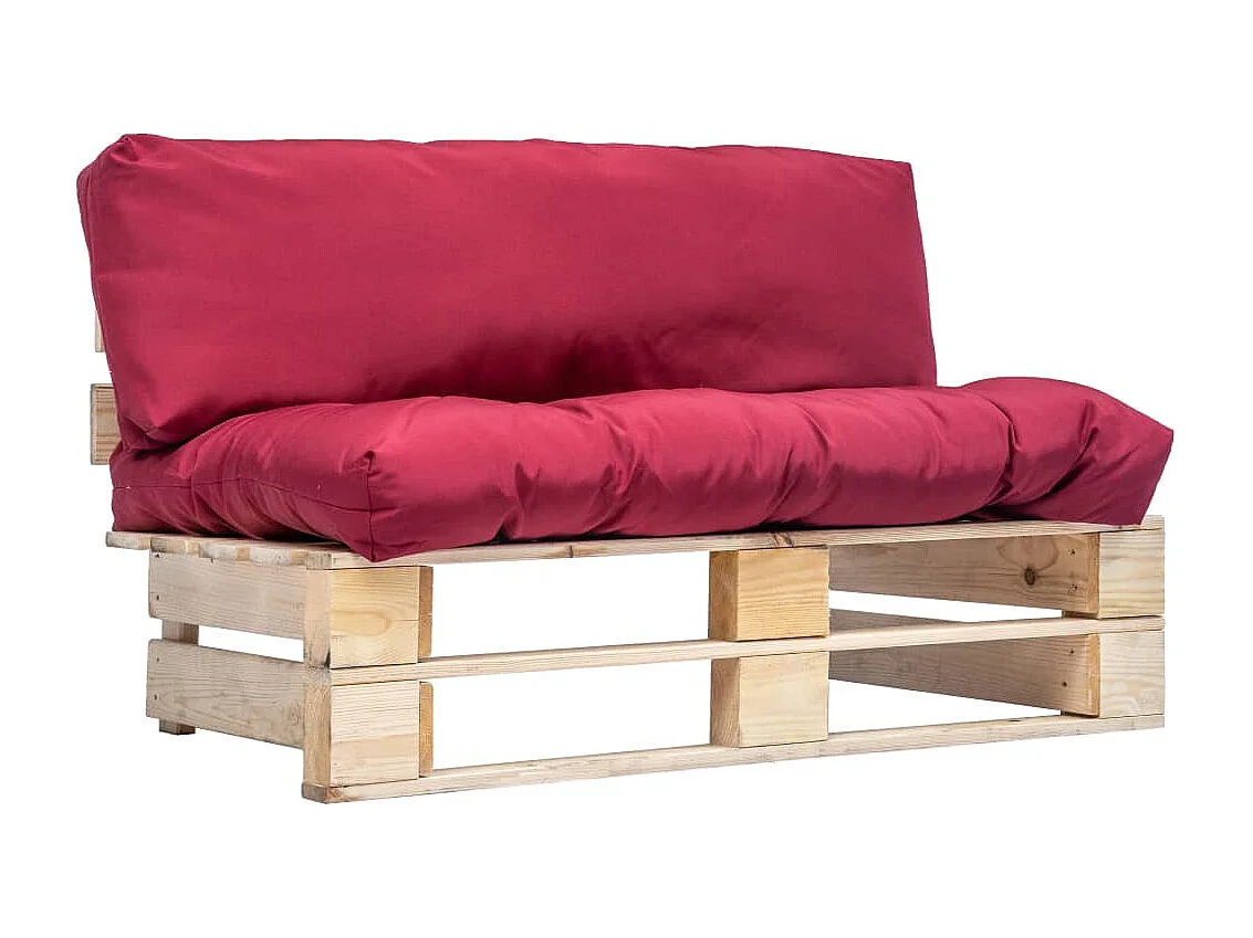 Divano da Giardino a Pallet con Cuscini Rossi in Legno di Pino