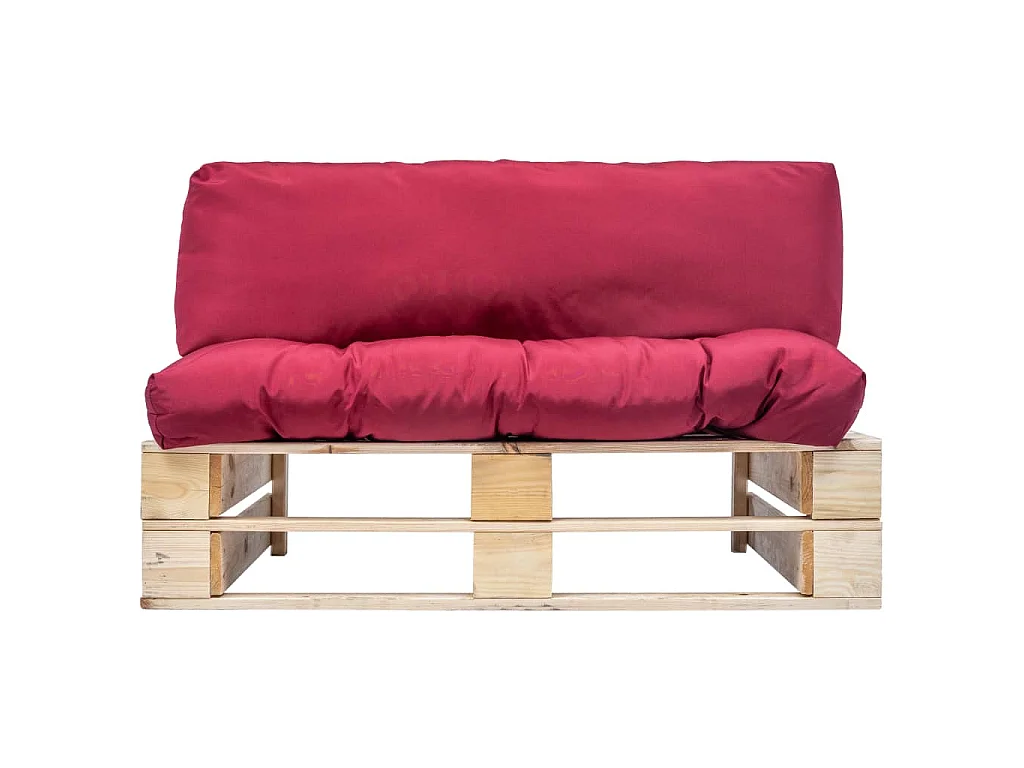 Divano da Giardino a Pallet con Cuscini Rossi in Legno di Pino