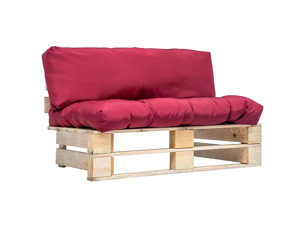 Divano da Giardino a Pallet con Cuscini Rossi in Legno di Pino