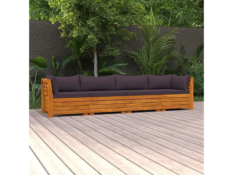 Canapé de jardin 4 places avec coussins Bois d'acacia massif