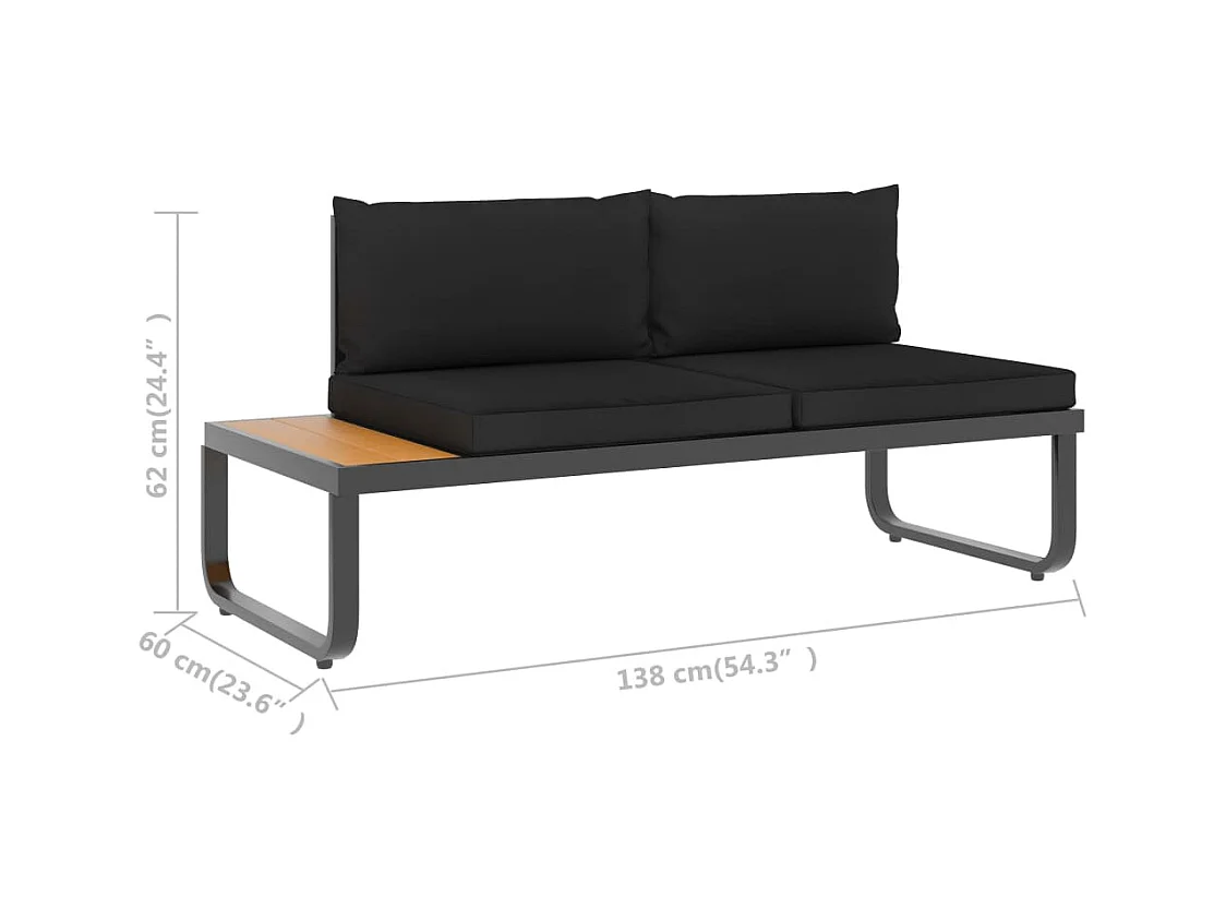 Canapé d'angle de jardin à 5 places avec coussins Aluminium WPC