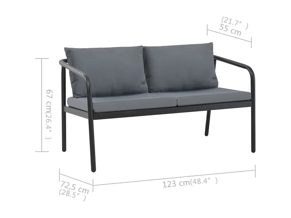 Canapé de jardin à 2 places avec coussins Gris Aluminium