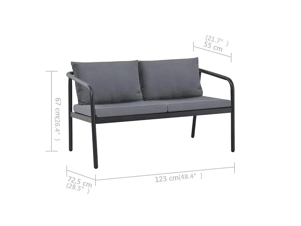Canapé de jardin à 2 places avec coussins Gris Aluminium