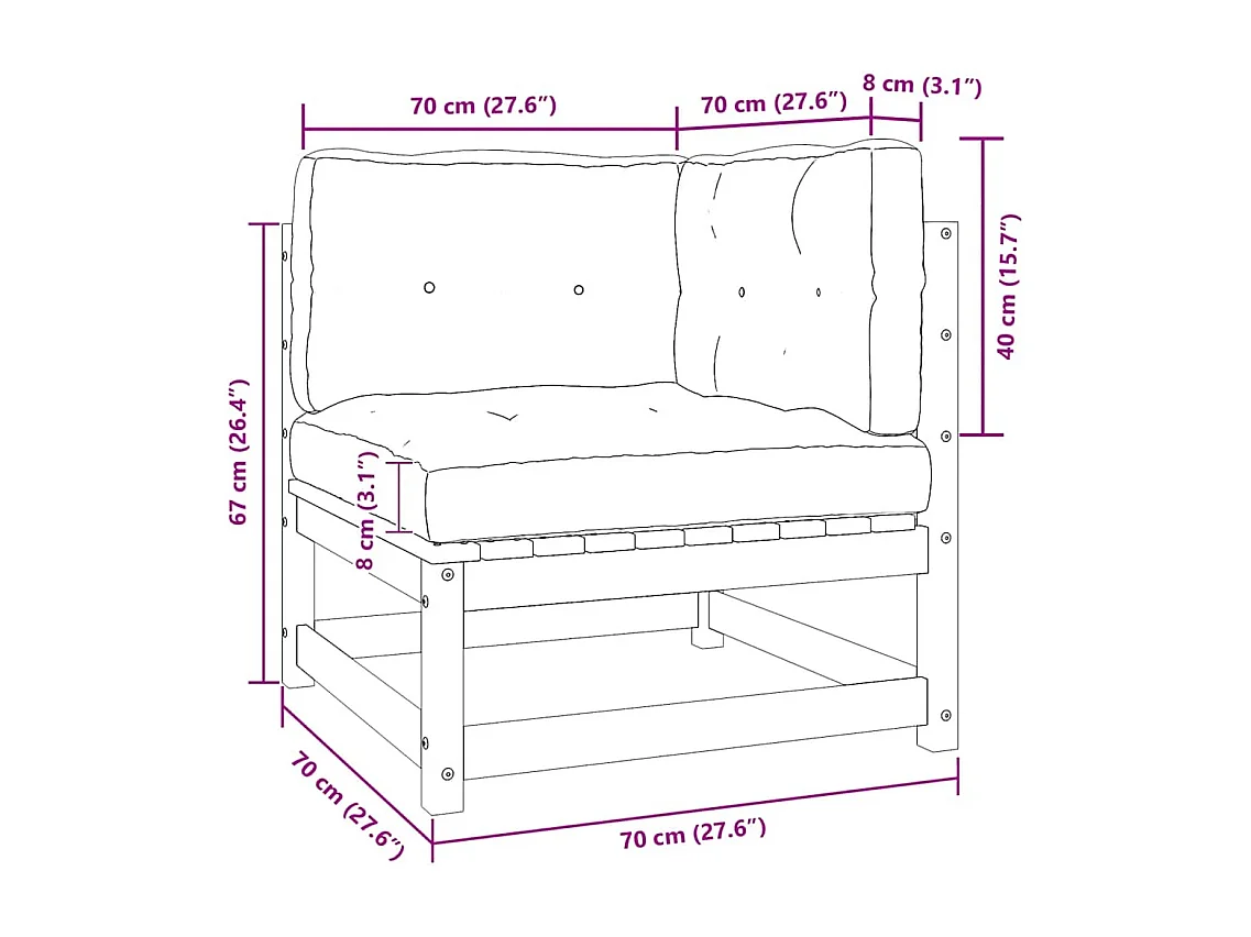 Canapé 2 places de jardin avec coussins Noir Bois de pin massif