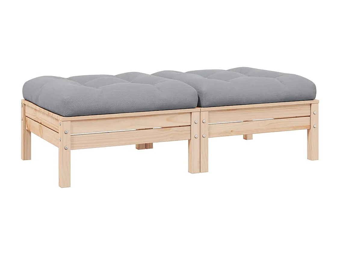 Canapé 2 places de jardin et coussins gris Bois de pin solide