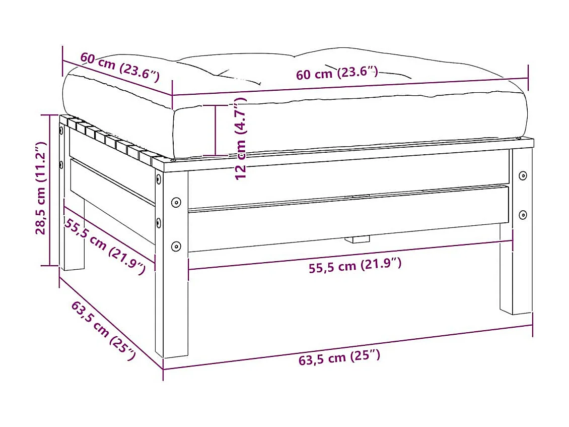 Canapé 2 places de jardin et coussins gris Bois de pin solide