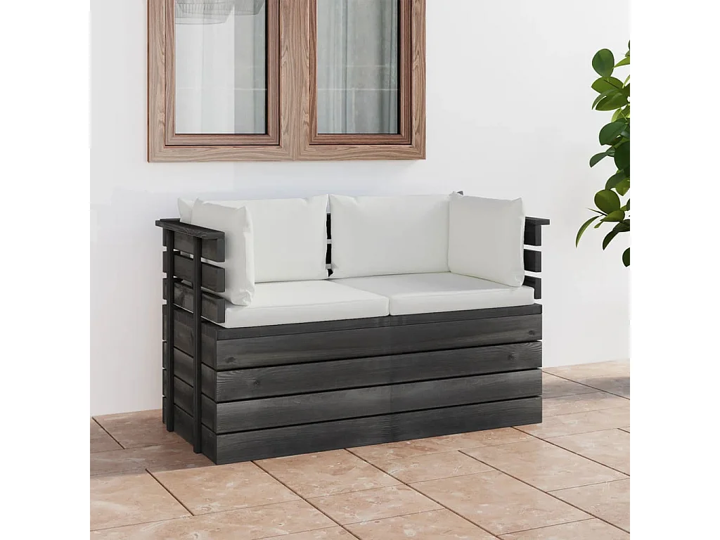 Garten-Palettensofa 2-Sitzer mit Kissen Kiefer Massivholz