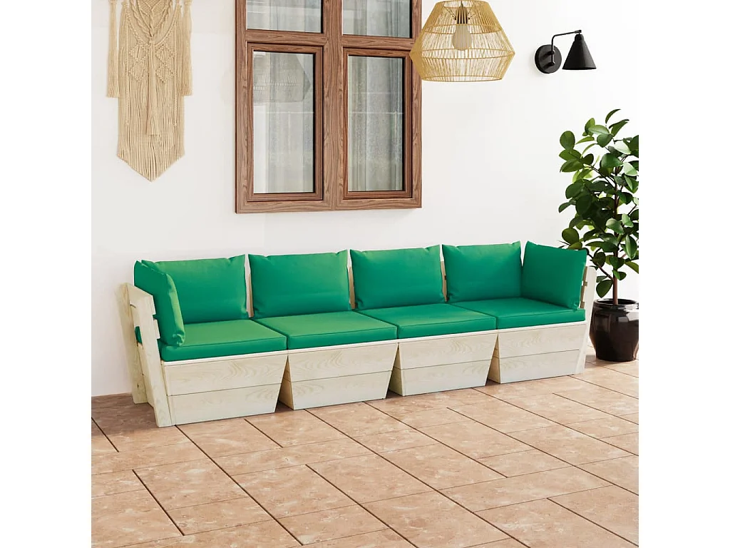 Tuinbank 4-zits met kussens pallet vurenhout