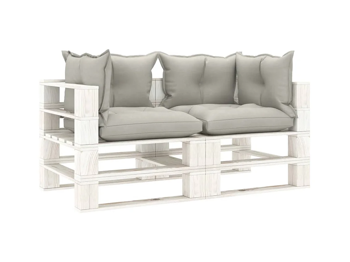 Canapé palette à 2 places de jardin avec coussins taupe Bois