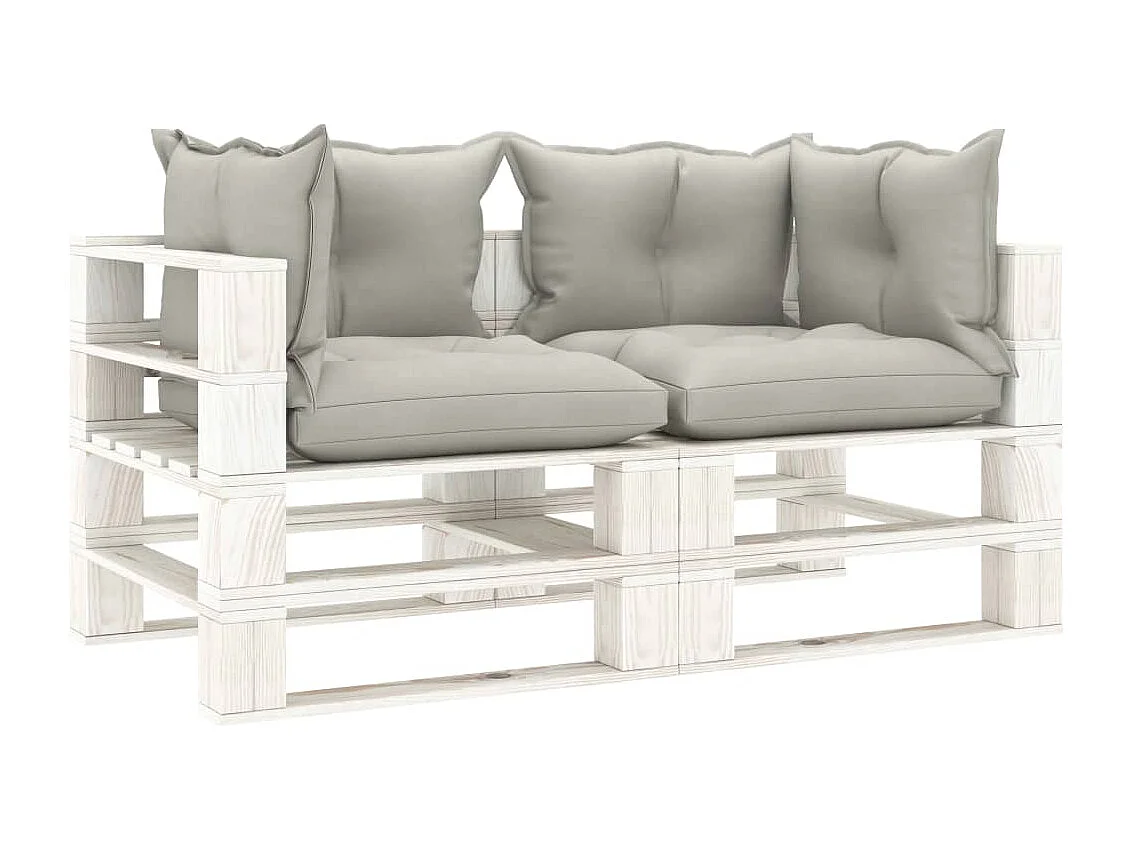 Canapé palette à 2 places de jardin avec coussins taupe Bois