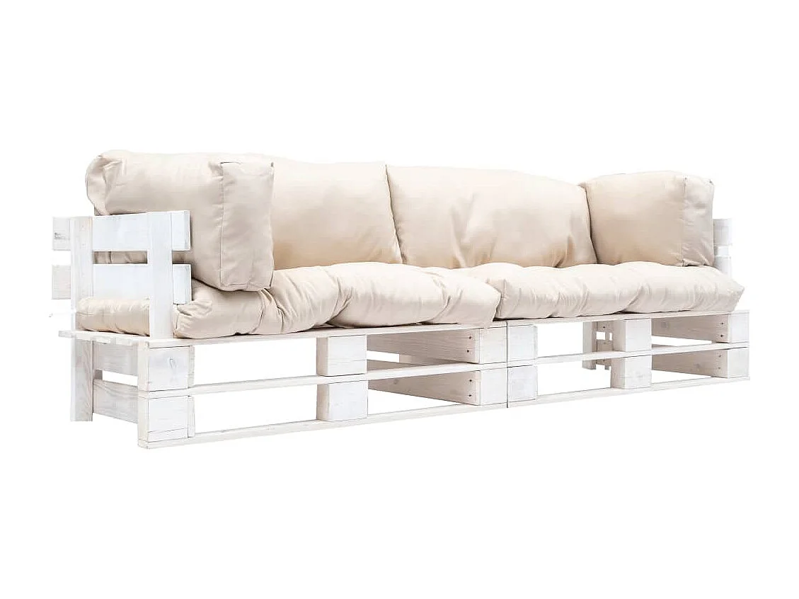 Sofás paletes jardim 2 pcs almofadões cor areia madeira pinho