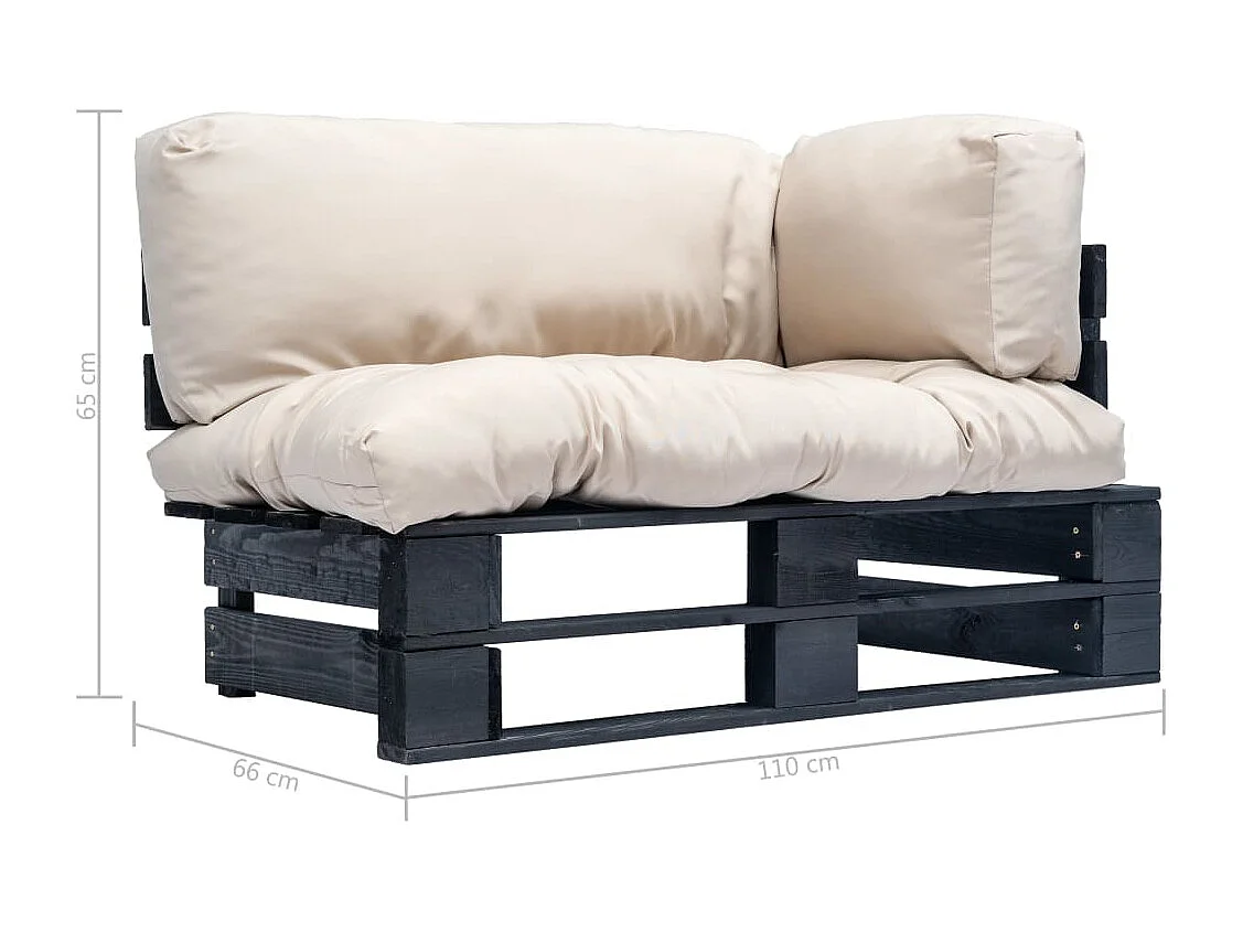 Canapé de jardin palette avec coussins sable Pinède