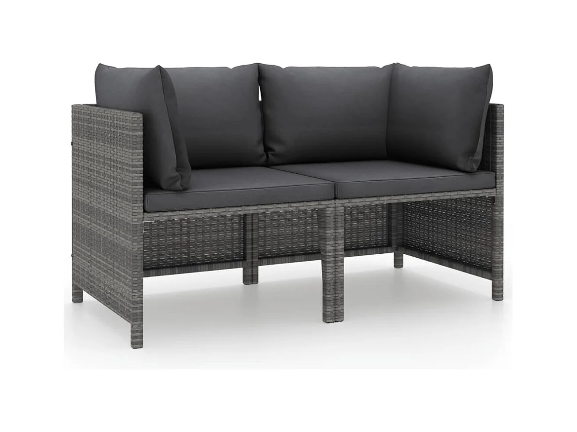 Divano da Giardino a 2 Posti con Cuscini in Polyrattan Grigio