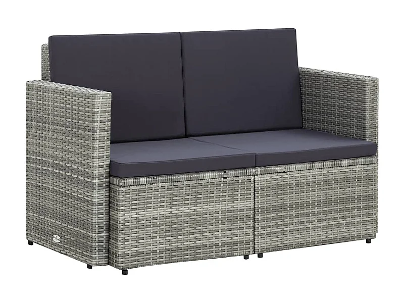2-Sitzer-Gartensofa mit Auflagen Grau Poly Rattan