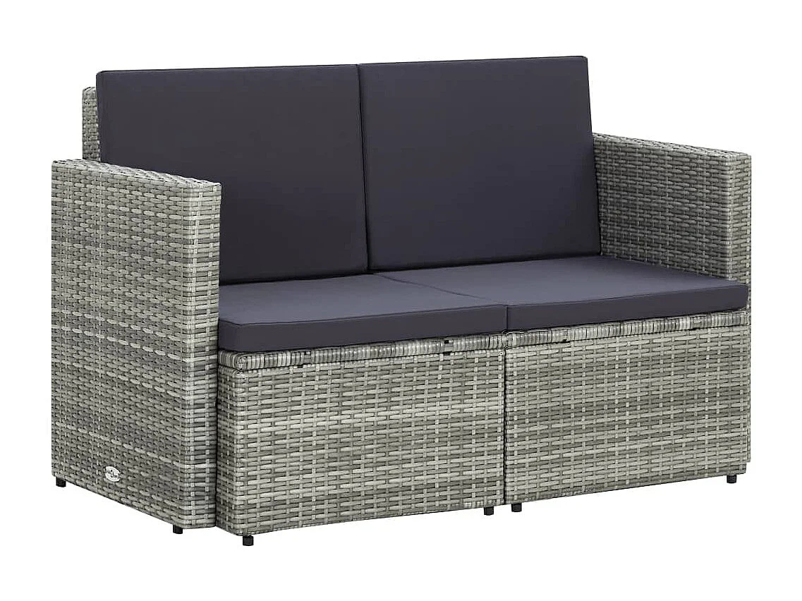 2-Sitzer-Gartensofa mit Auflagen Grau Poly Rattan