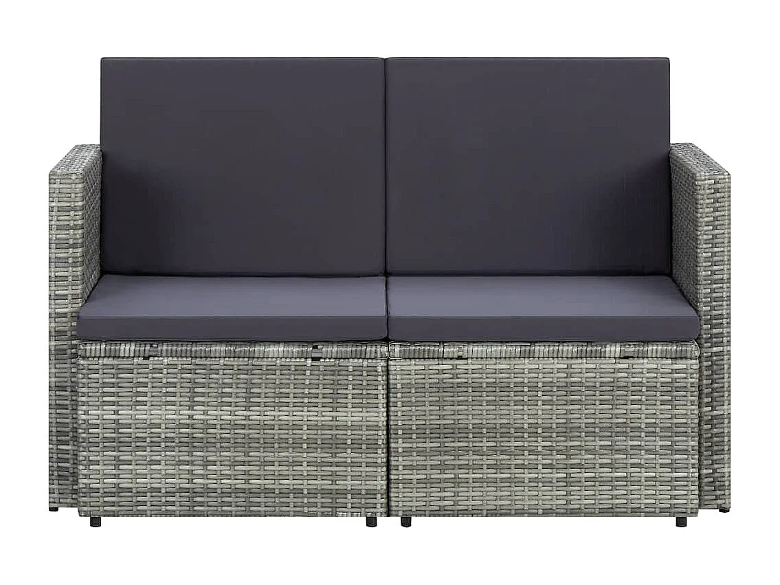 2-Sitzer-Gartensofa mit Auflagen Grau Poly Rattan