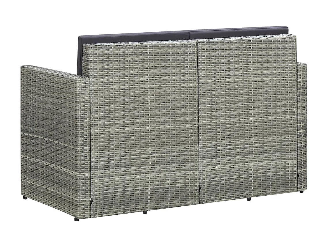 2-Sitzer-Gartensofa mit Auflagen Grau Poly Rattan