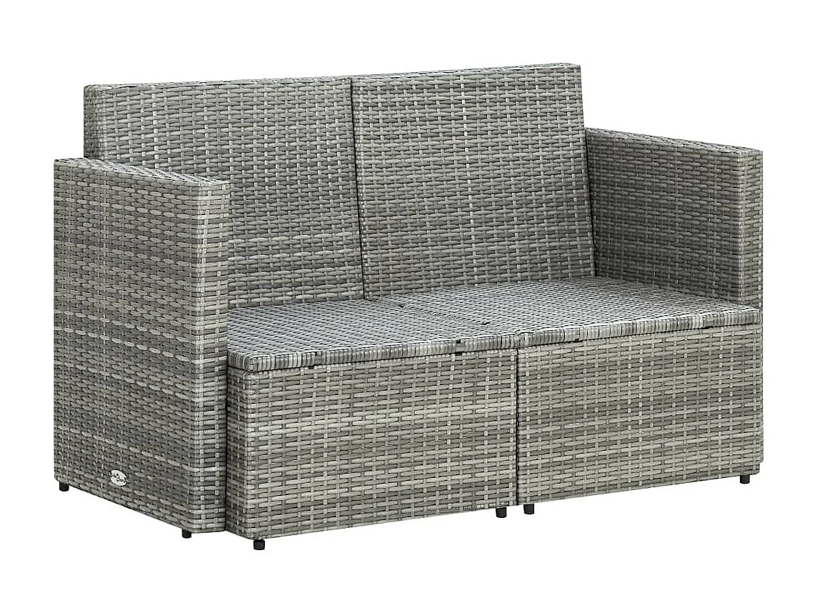 2-Sitzer-Gartensofa mit Auflagen Grau Poly Rattan