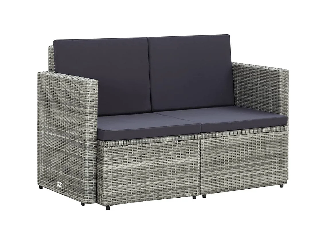 2-Sitzer-Gartensofa mit Auflagen Grau Poly Rattan