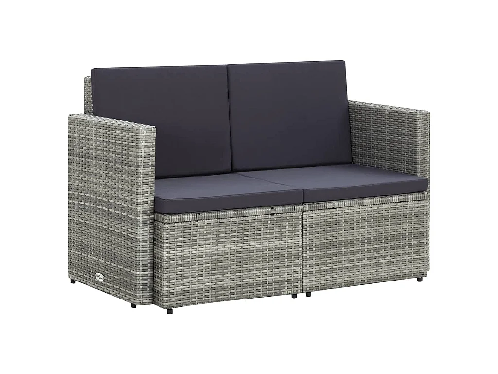 Divano da Giardino a 2 Posti con Cuscini Grigio in Polyrattan