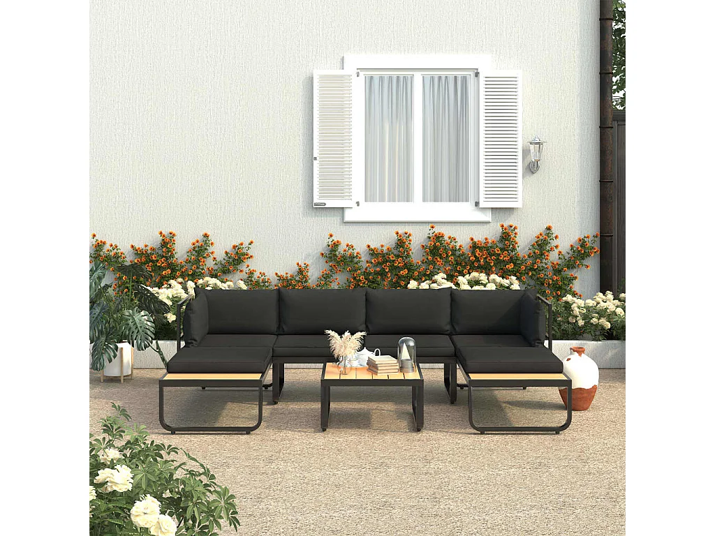 Canapé d'angle de jardin à 4 places avec coussins Aluminium WPC