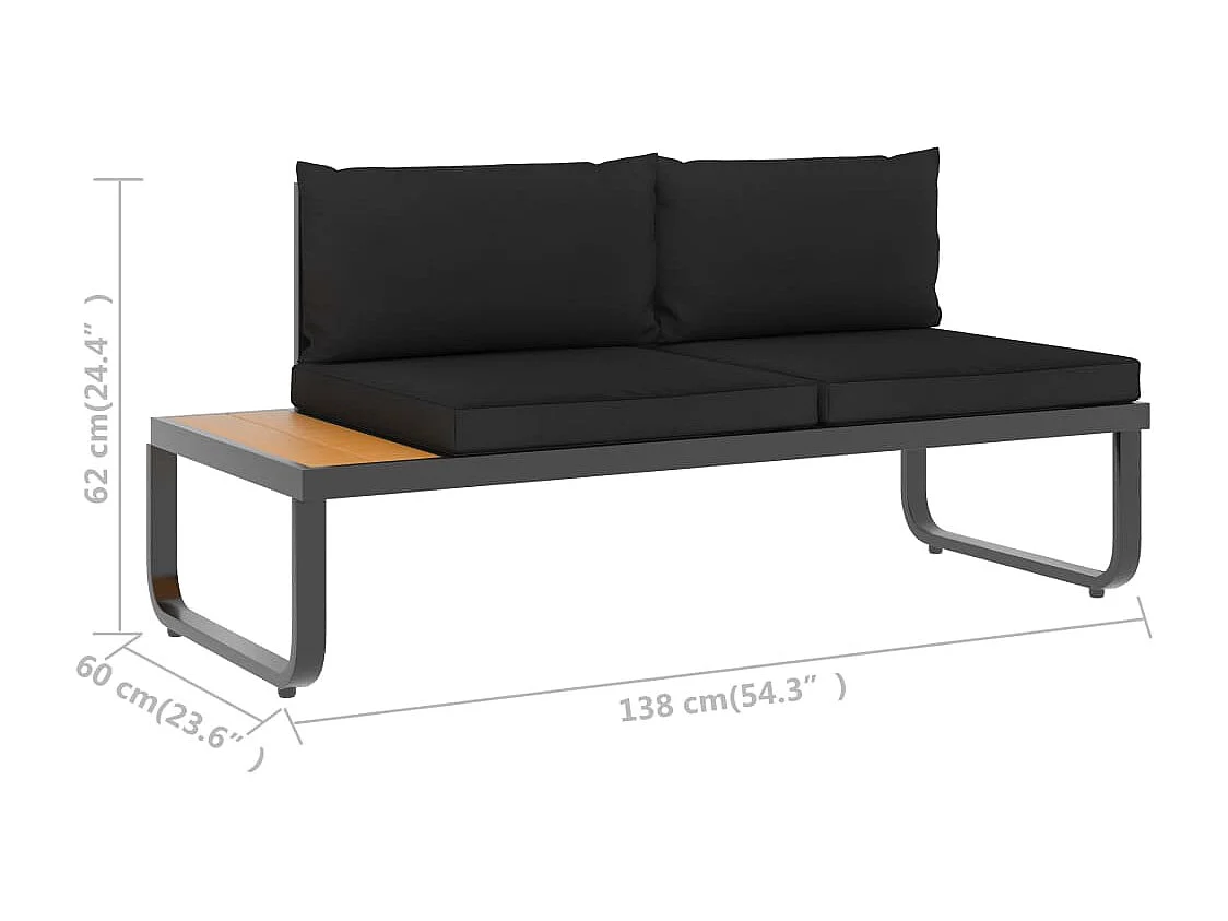 Canapé d'angle de jardin à 4 places avec coussins Aluminium WPC