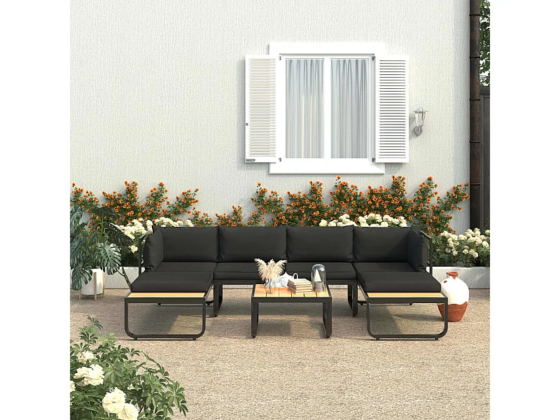 Canapé d'angle de jardin à 4 places avec coussins Aluminium WPC