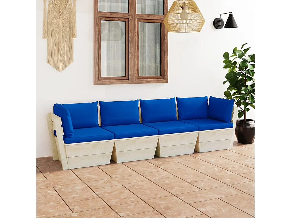 Canapé palette à 4 places de jardin avec coussins Bois d'épicéa