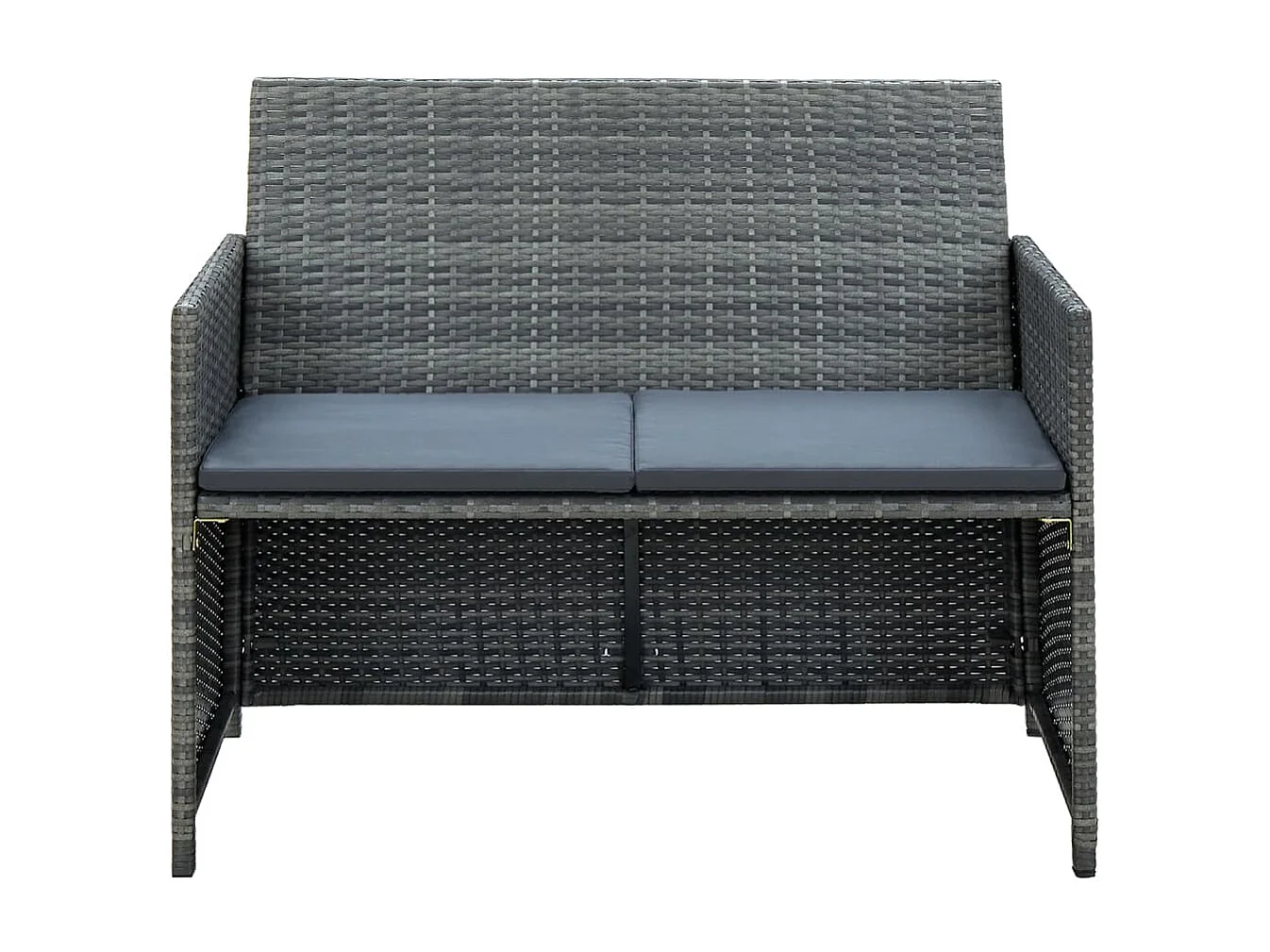 2-Sitzer-Gartensofa mit Polstern Grau Poly Rattan