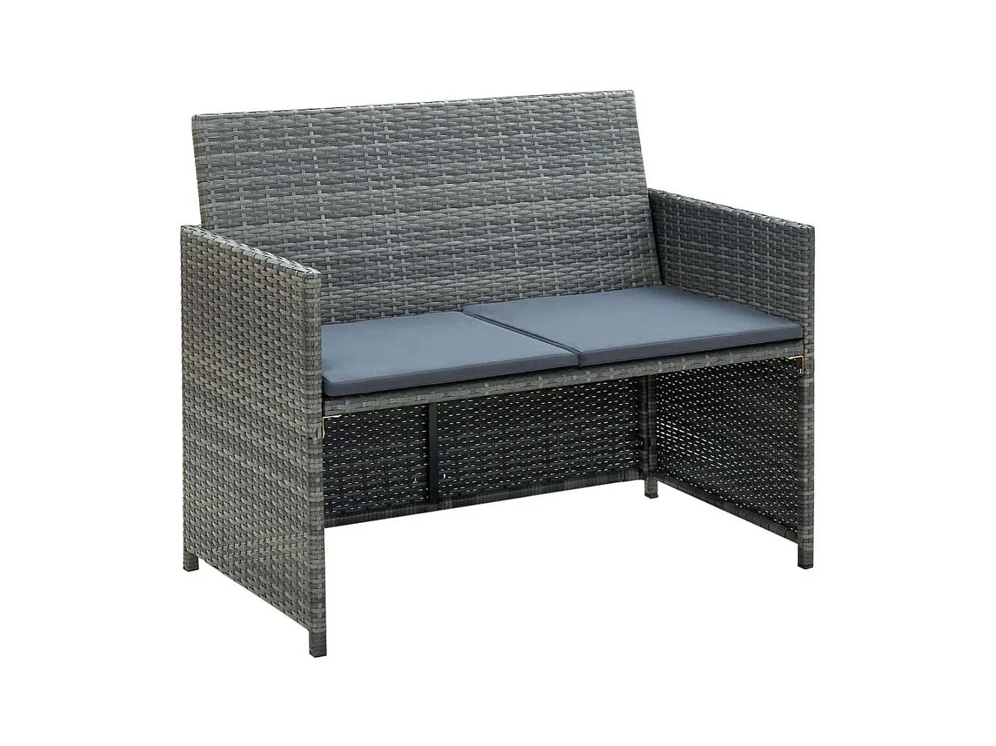 2-Sitzer-Gartensofa mit Polstern Grau Poly Rattan