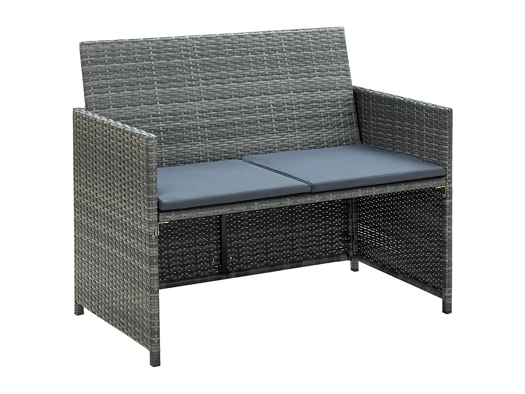 Divano da Giardino a 2 Posti con Cuscini Grigio in Polyrattan
