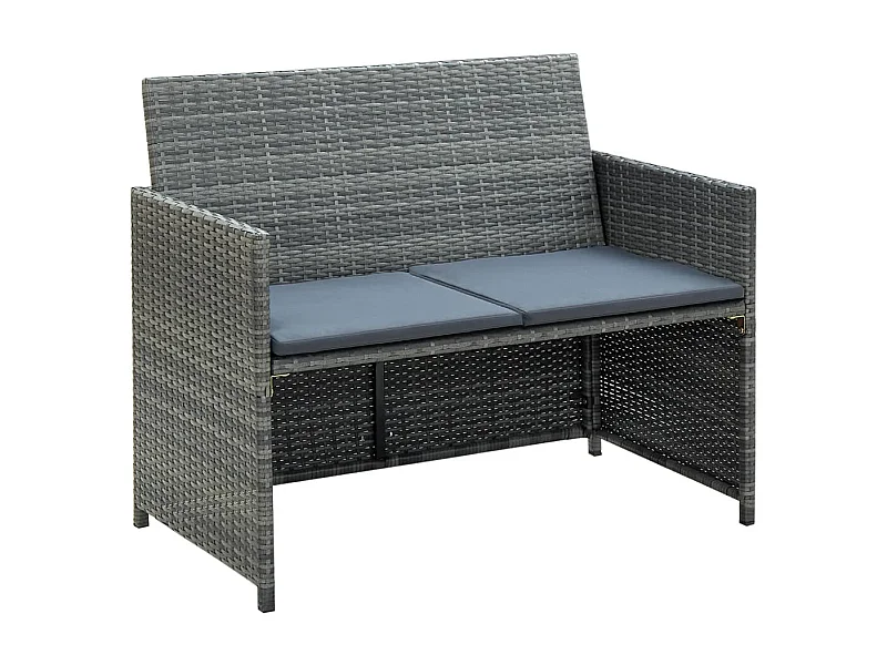 Canapé de jardin à 2 places avec coussins Gris Résine tressée