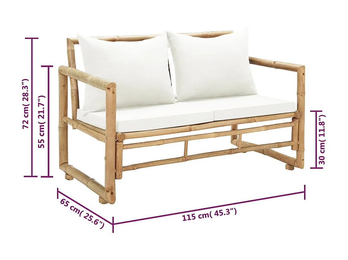 Canapé de jardin à 2 places avec coussins Bambou