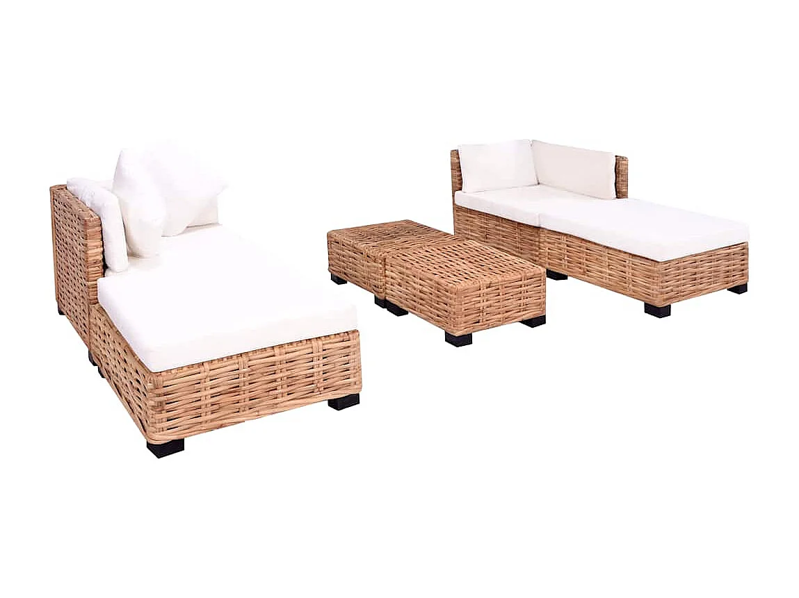 Sofagarnitur 16-tlg. Natürliches Rattan