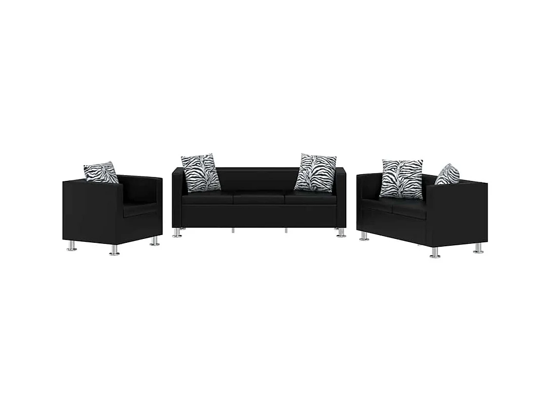 Jeu de canapé à 2 places et à 3 places et fauteuil Noir